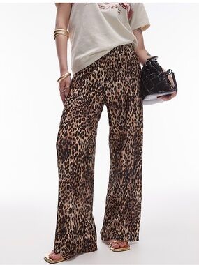 Topshop leopard print plisse trouser pants bottom